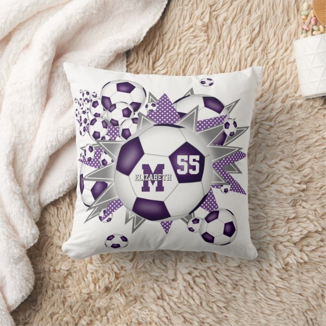 purple grey soccer ball blowout girly sports room cushion (Blanket)