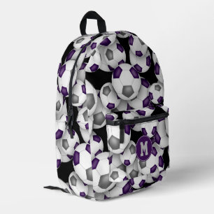 purple grey soccer balls pattern monogrammed printed backpack
