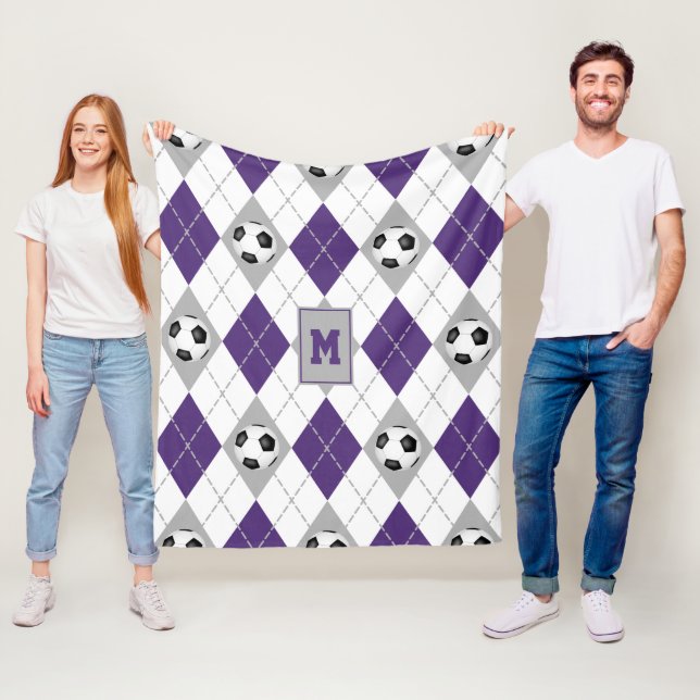 purple grey soccer team colours argyle pattern fleece blanket (In Situ)