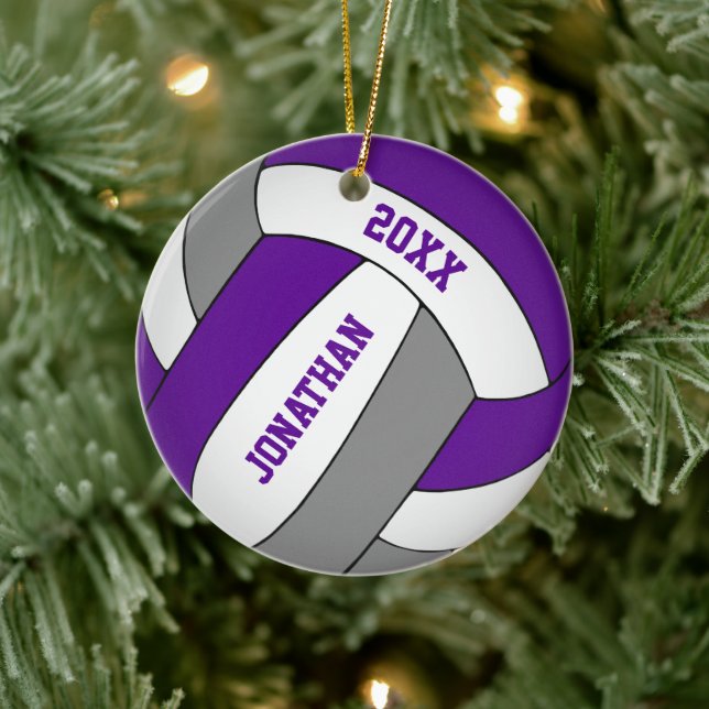 purple grey sports team colours boys volleyball ceramic tree decoration (Tree)