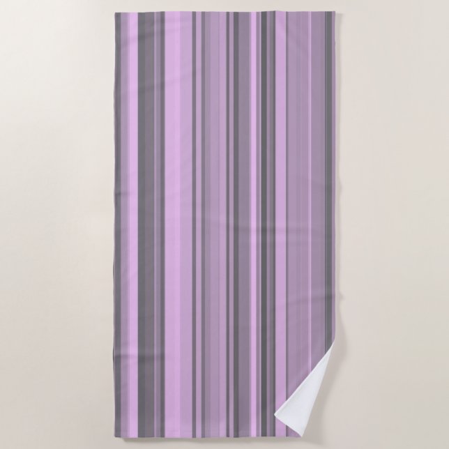 Purple Grey Stripes Beach Towel (Front)