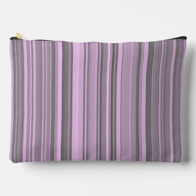 Purple Grey Stripes Large Accessory Pouch (Front)