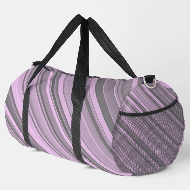 Purple Grey Stripes Large Duffle Bag (Right Corner)