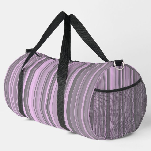 Purple Grey Stripes Large Duffle Bag (Right Corner)