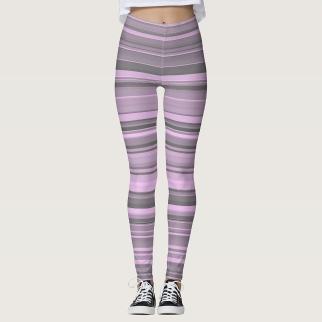 Purple Grey Stripes Leggings (Front)