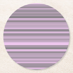 Purple Grey Stripes Round Paper Coaster
