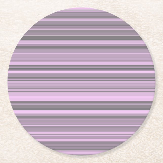 Purple Grey Stripes Round Paper Coaster (Front)
