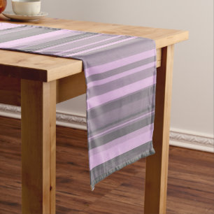 Purple Grey Stripes Short Table Runner