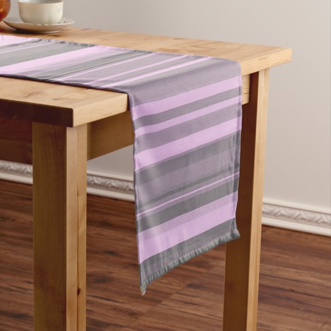 Purple Grey Stripes Short Table Runner (In Situ)