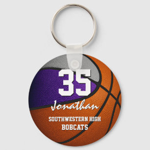 Purple grey team colours boys girls basketball key ring