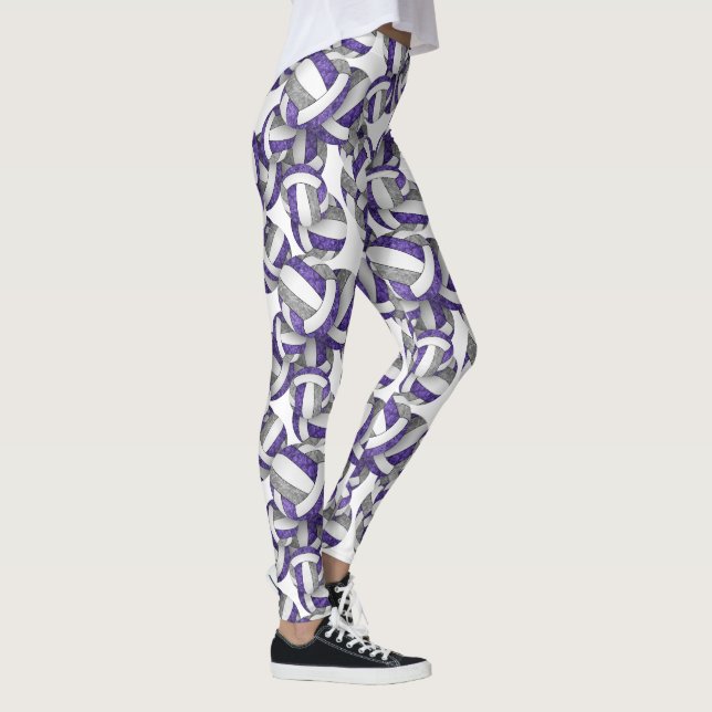 Purple grey team colours girly volleyballs pattern leggings (Right)
