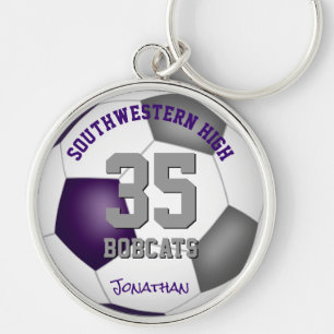purple grey team player name girls boys soccer key ring