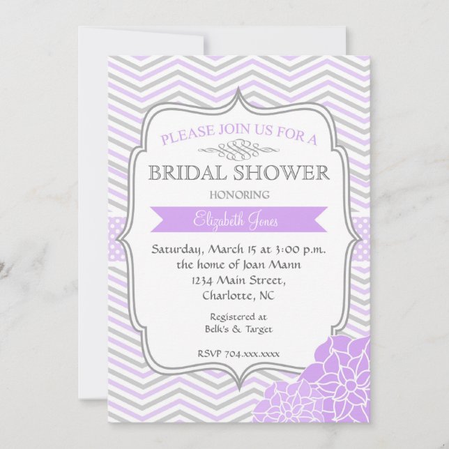 Purple & Grey Vintage  Bridal shower Invitation (Front)