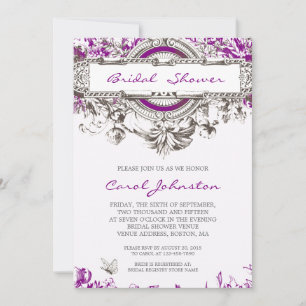 Purple Grey Vintage Floral Bridal Shower Invitation