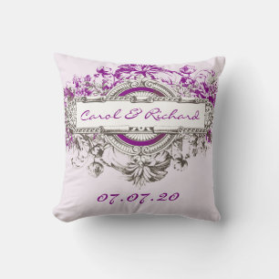 Purple Grey Vintage Floral Wedding Sweetheart Cushion