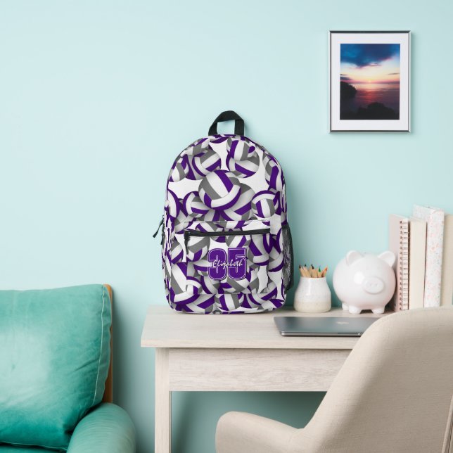 purple grey volleyball team colours custom  printed backpack (Insitu)