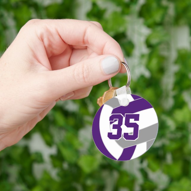 Purple grey volleyball team colours key ring (Hand)