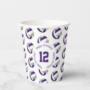 purple grey volleyballs birthday party paper cups