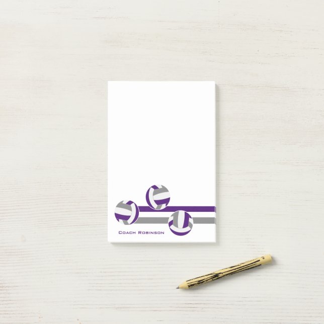 purple grey volleyballs stripes coach name post-it notes (On Desk)