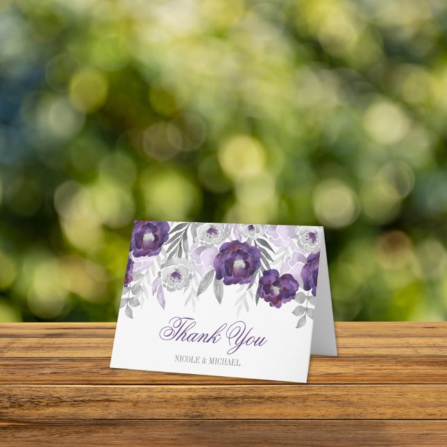 Purple Grey Watercolor Flowers Thank You (Creator Uploaded)