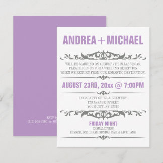 Purple & Grey Wedding Reception ONLY Invitations