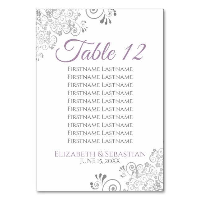 Purple & Grey Wedding Table Number Seating Chart (Back)