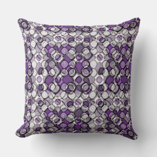 Purple Grey White Abstract Black Circles Cushion