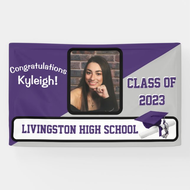 Purple, Grey, & White Graduation Banner (Horizontal)