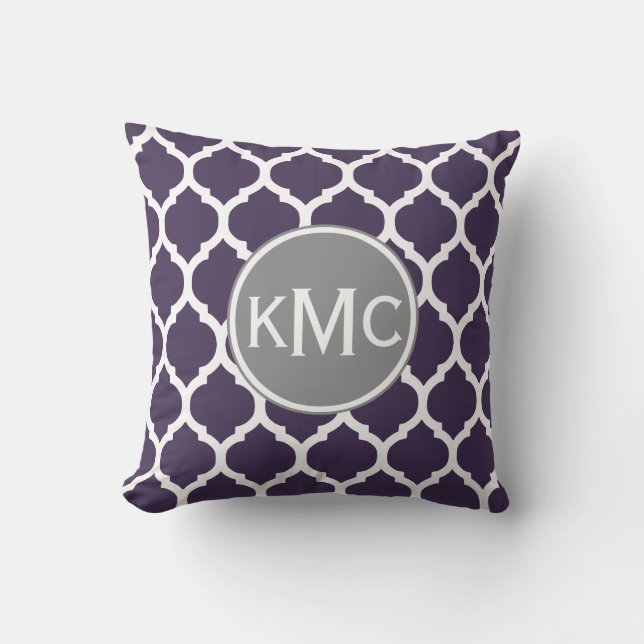 Purple Grey White Moroccan Lattice Cushion (Front)
