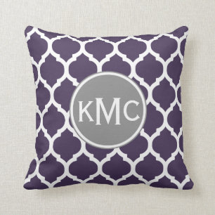 Purple Grey White Moroccan Lattice Cushion