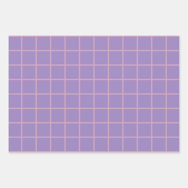 Purple Grid Pattern Wrapping Paper Sheet (Front)