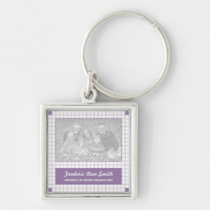 Purple Grid Photo Key Ring
