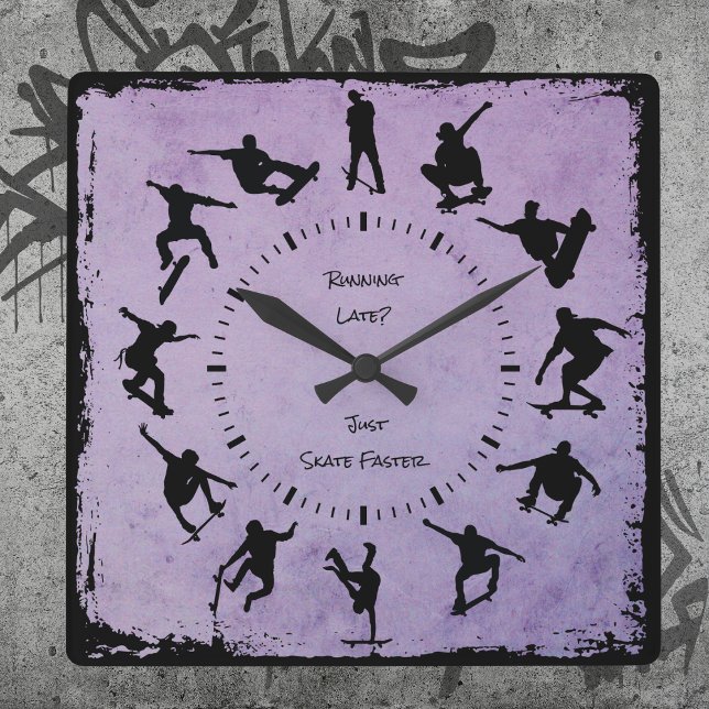 Purple Grind Time Skater Boy Clock (Grind Time Custom Skater Boy Clock Purple)