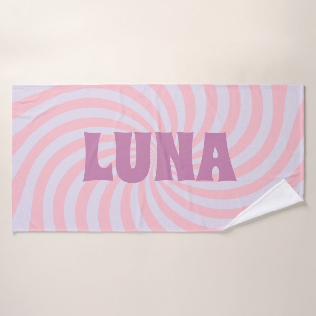 Purple Groovy Swirl Bath Towel with Custom Name  (Bath Towel)
