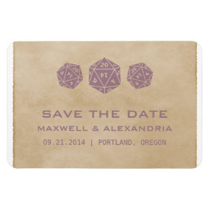 Purple Grunge D20 Dice Gamer Save the Date Magnet