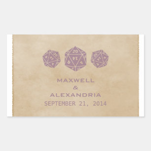 Purple Grunge D20 Dice Gamer Wedding Stickers