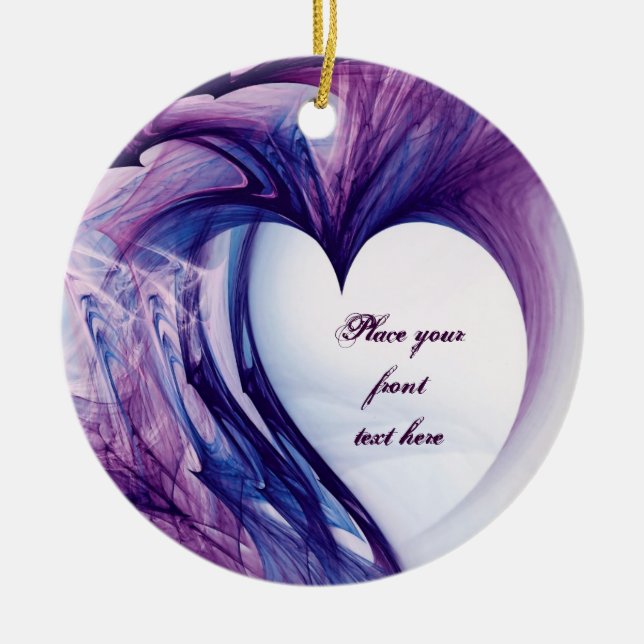 Purple Grunge Heart Ceramic Tree Decoration (Front)