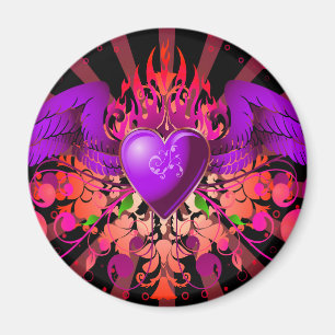 Purple Grunge Winged Heart Design Magnet