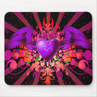Purple Grunge Winged Heart Design Mouse Pad