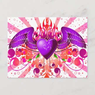 Purple Grunge Winged Heart Design Postcard