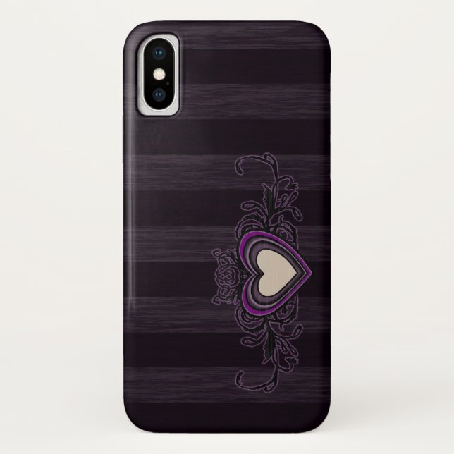 Purple Grungy Stripes Dark Heart Barely There Case-Mate iPhone Case (Back)