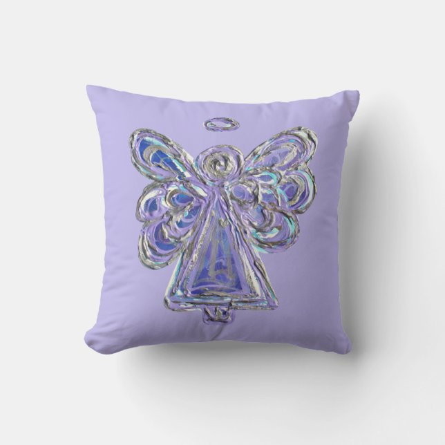 Purple Guardian Angel Decorative Art Throw Pillow (Front)