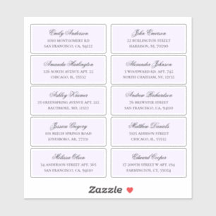 Purple guests name address. Wedding shipping label