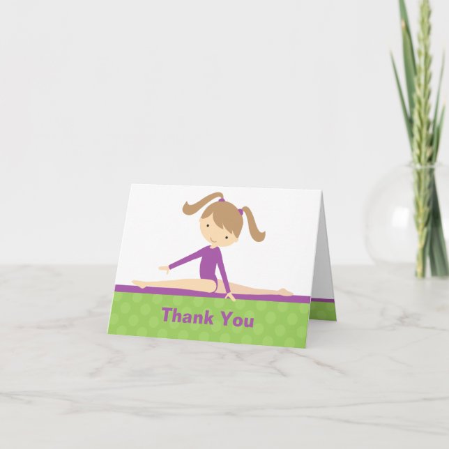 Purple Gymnast Thank You Note Card (Front)