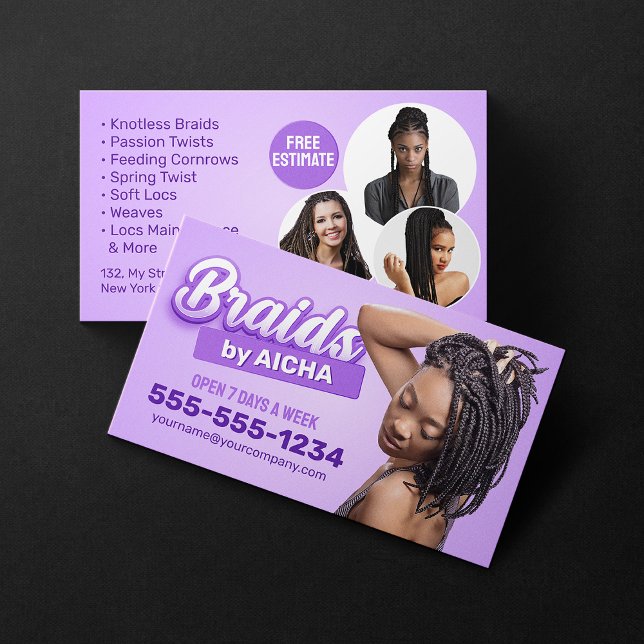 Purple Hair Braiding Salon Braider African Braids Business Card (Creator Uploaded)