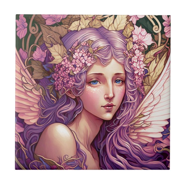 Purple Hair Fairy Angel Fantasy Art Tile (Front)