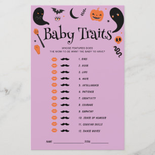 Purple Halloween Baby Shower baby Traits Game
