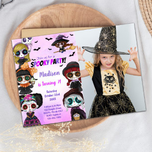 Purple Halloween Birthday Invitations with Photo