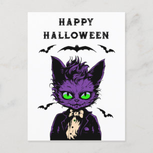 Purple Halloween Cat Postcard