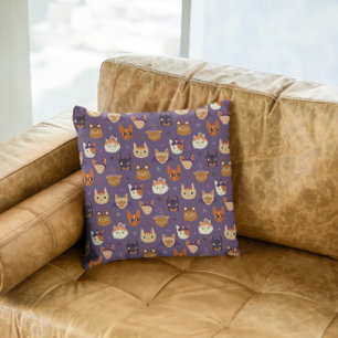 Purple Halloween Cats Cushion